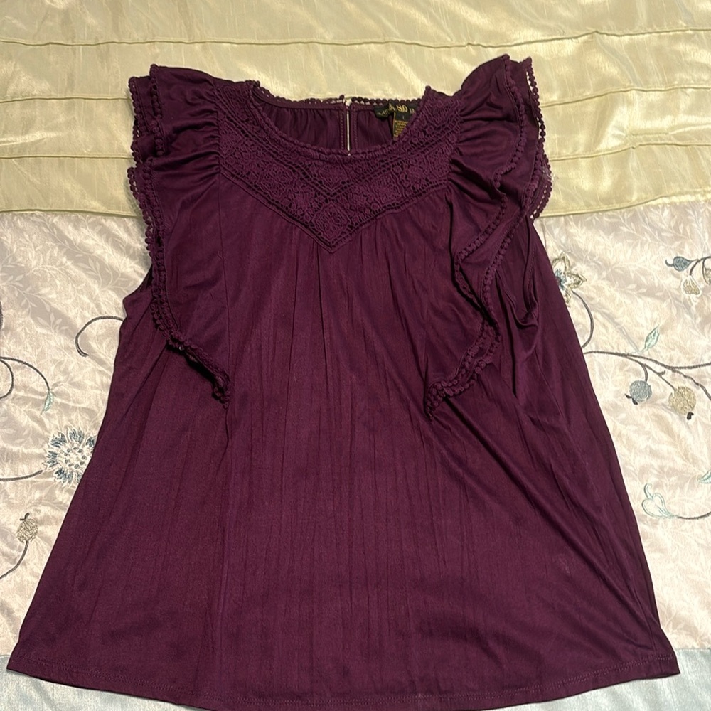 80 Park Rich Purple Ruffle Sleeve Top